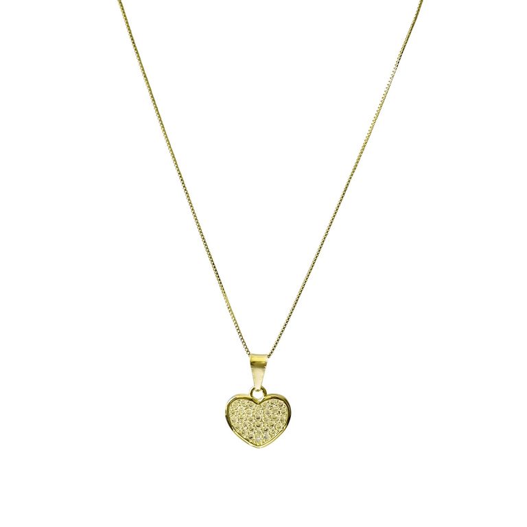 Collar Corazon Circon Blanco Enchapado Oro 18K Dorado TALLA UNICA
