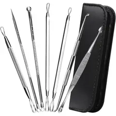 GENERICO - Set 7 Piezas Extractor Puntos Negros Saca Comedones Con Estuche