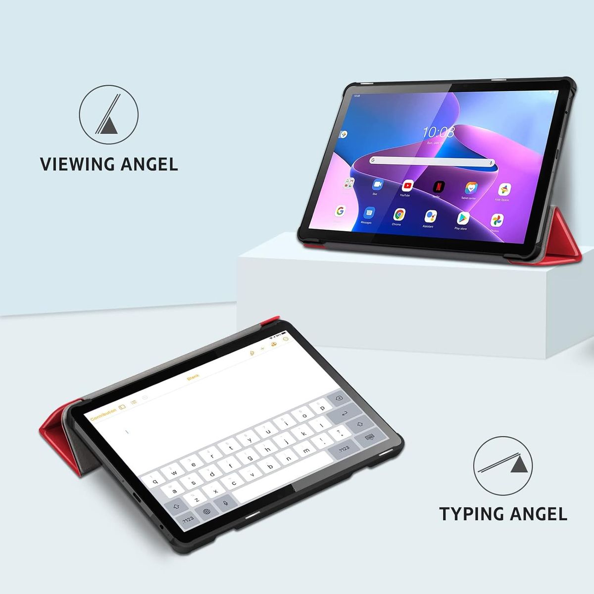 GENERICO - Funda Inteligente compatible con Lenovo Tab M10 3era Gen Rojo