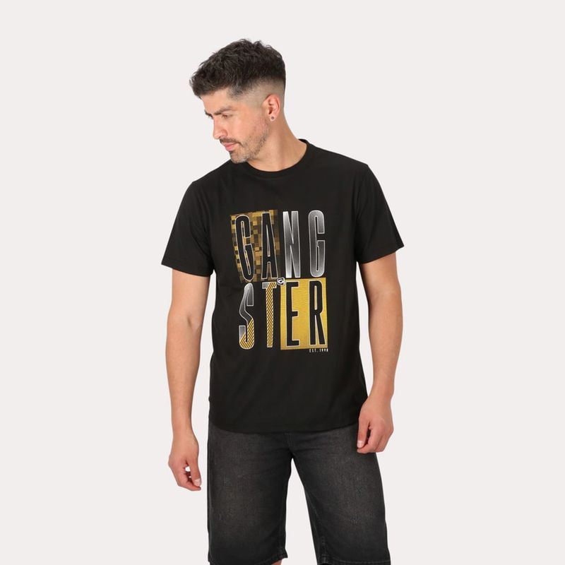 GANGSTER - Polera Mc Básica  Santo Negro Gangster
