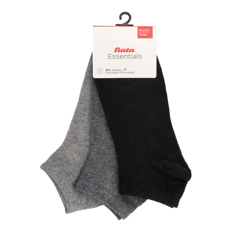 BATA - Calcetines Hombre Bata Tripack Lin Basic Gris_.