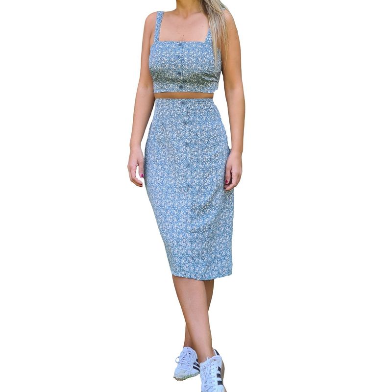 MLK - Conjunto Top y Falda Celeste Mujer MLK