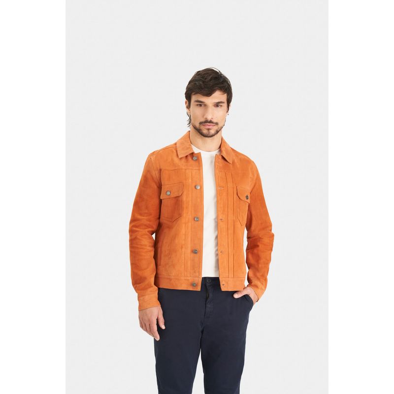 VELEZ - Vélez Casaca De Gamuza Para Hombre Cuello Camisero Naranja
