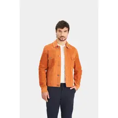 VELEZ - Vélez Casaca De Gamuza Para Hombre Cuello Camisero Naranja