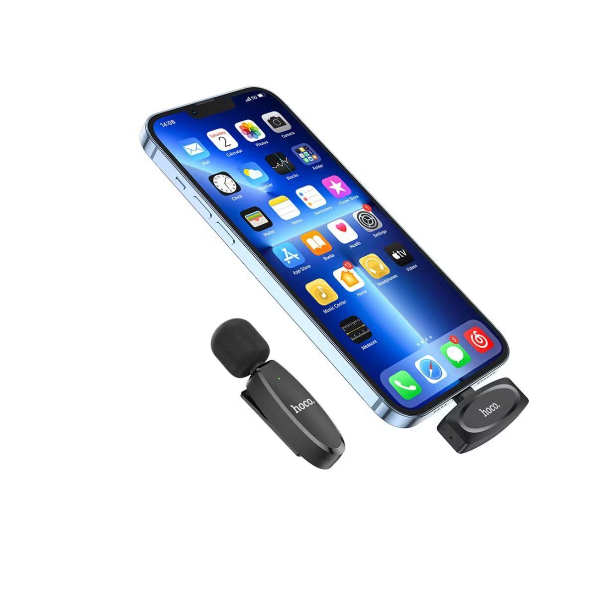 HOCO - MICROFONO LAVALIER PARA IPHONE INALAMBRICO NEGRO