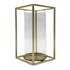 GENERICO - Candelabro Porta Vela Cubo Metálico Dorado Con Vidrio