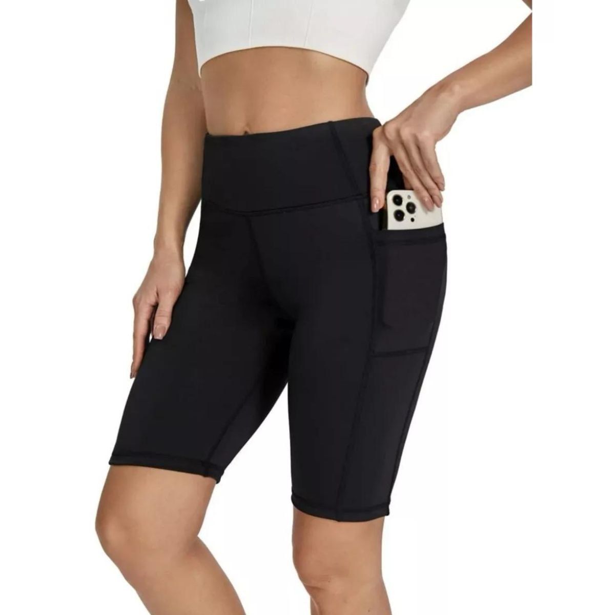 LIKE SHOP - Calza Corta Deportiva Tiro Extra Alto Gym Running Bolsillo Lycra 012