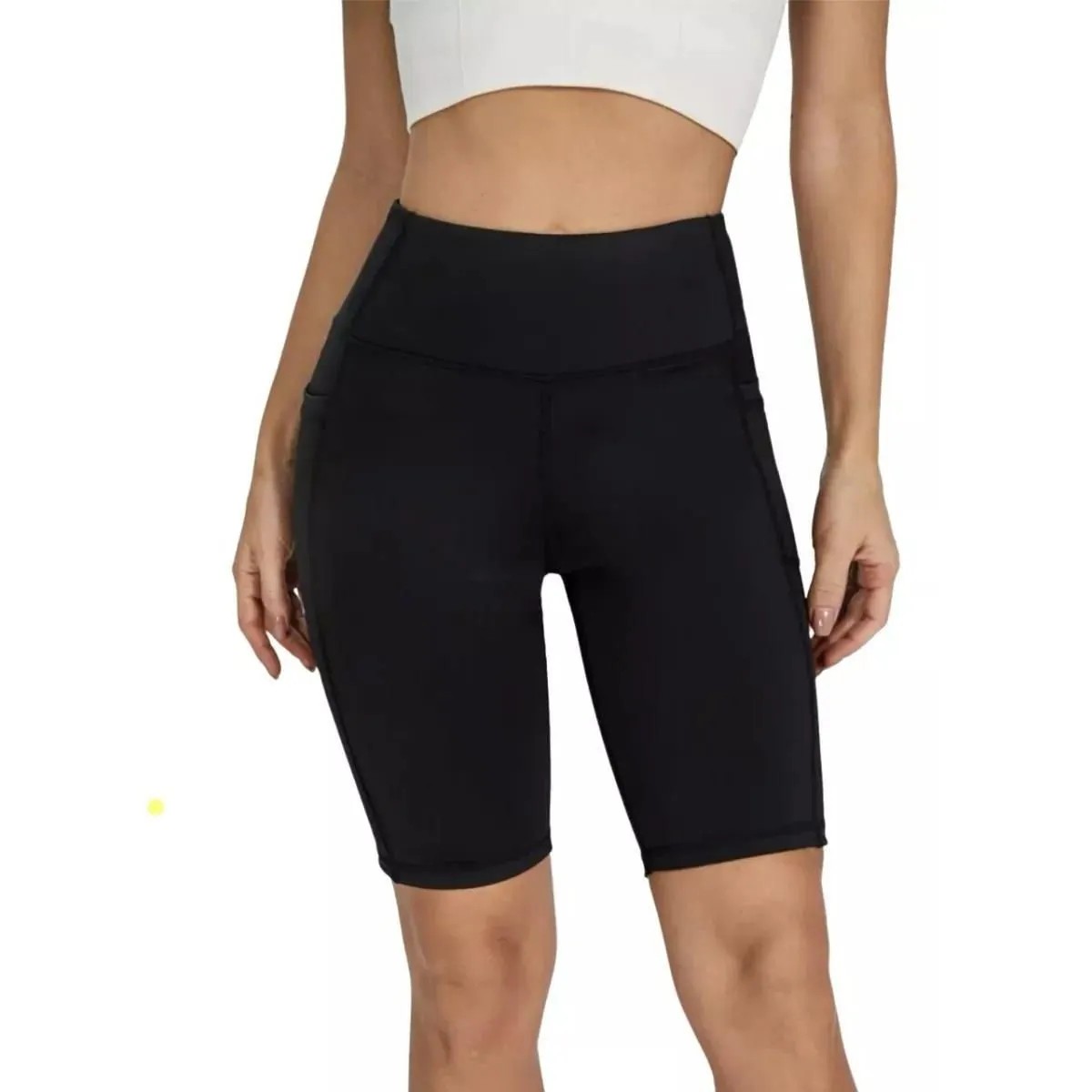 LIKE SHOP - Calza Corta Deportiva Tiro Extra Alto Gym Running Bolsillo Lycra 012