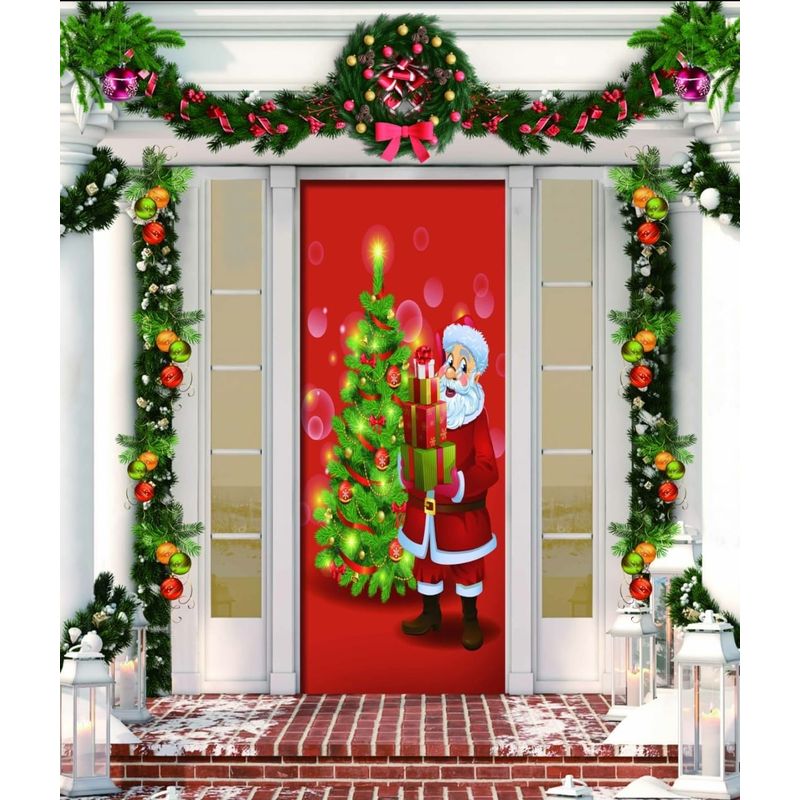 GENERICO - FUNDA NAVIDEÑAS PARA PUERTAS 200 X 90CM DISEÑO PAPA NOEL ARBOL MP