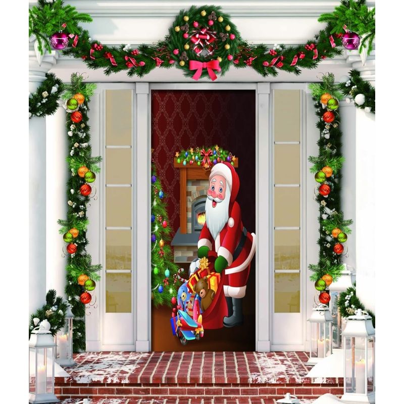 GENERICO - FUNDA NAVIDEÑAS PARA PUERTAS 200CM X 90CM DISEÑO SANTA REGALOS MP