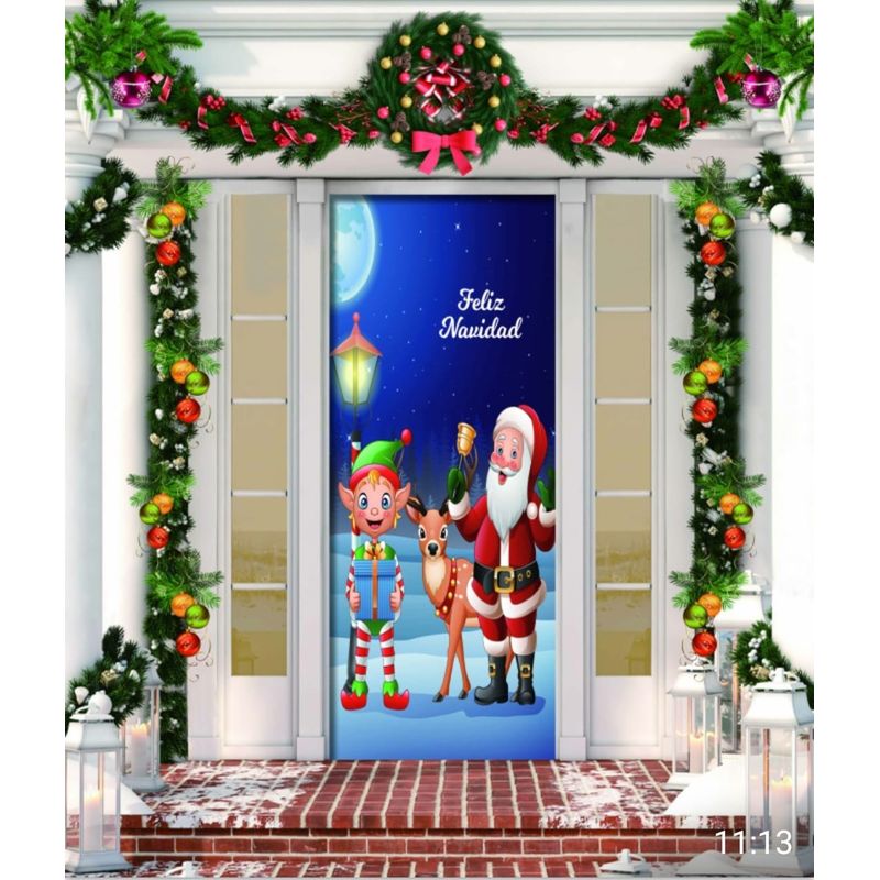 GENERICO - FUNDA NAVIDEÑAS PARA PUERTAS 200CM X 90CM DISEÑO RENO SANTA  MP
