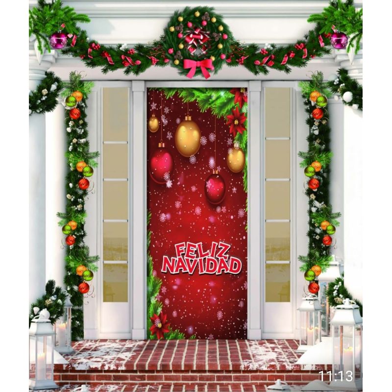 GENERICO - FUNDA NAVIDEÑAS PARA PUERTAS 200CM X 90CM DISEÑO ADORNOS NAVIDAD MP