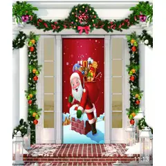 GENERICO - FUNDA NAVIDEÑAS PARA PUERTAS 200CM X 90CM DISEÑO SANTAS CHIMENEA MP
