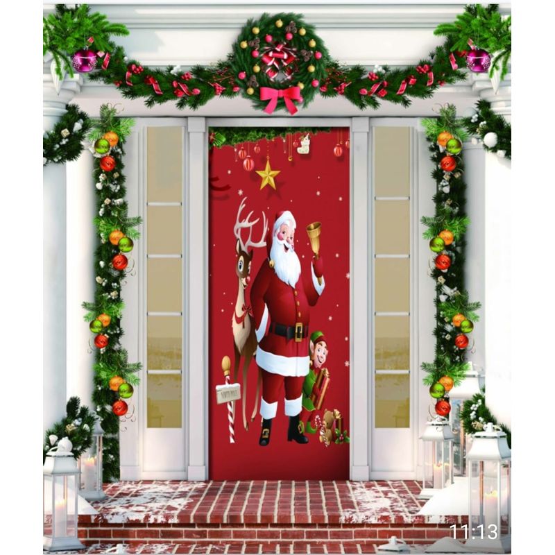GENERICO - FUNDA NAVIDEÑAS PARA PUERTAS 200CM X 90CM DISEÑO NAVIDAD SANTA MP