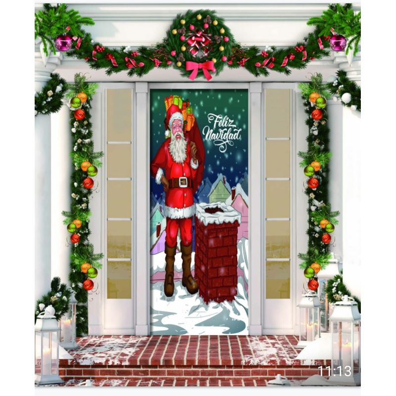 GENERICO - FUNDA NAVIDEÑAS PARA PUERTAS 200CM X 90CM DISEÑO CHIMENEA MP