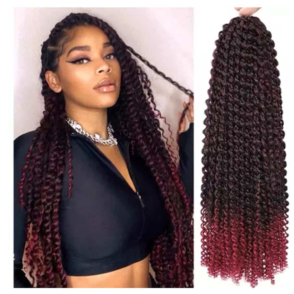 GENERICO - Twist Trenzado Extensiones De Cabello Sintético GTWW  /#1b burdeo