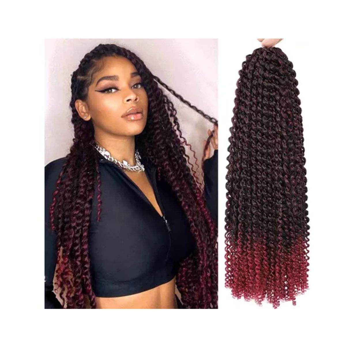 GENERICO - Twist Trenzado Extensiones De Cabello Sintético GTWW  /#1b burdeo