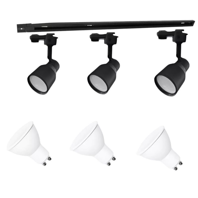 WANT - Pack x 3 Focos Monofásico + Riel Energizado 1metro+ Ampolletas