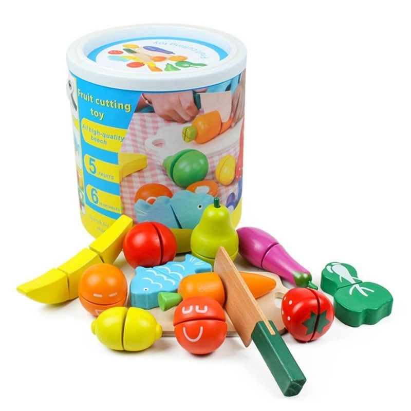 GENERICO - SET FRUTAS Y VERDURAS DE MADERA PARA PICAR MONTESSORI