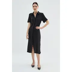 MA GRIFFE - Vestido Camisero Holgado Negro Magriffe