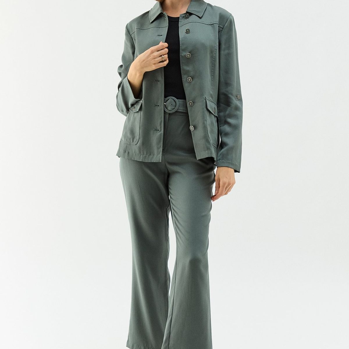 MA GRIFFE - Chaqueta Verde Musgo Mujer Magriffe