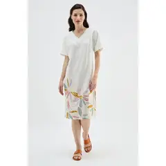 MA GRIFFE - Vestido Lino Estampado Crudo Magriffe