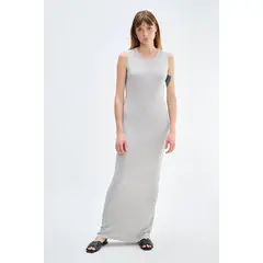 ASH - Vestido Liso Largo Tejido Gris