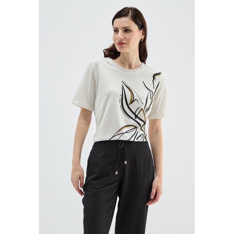 MA GRIFFE - Polera Manga Corta Crudo Mujer Magriffe