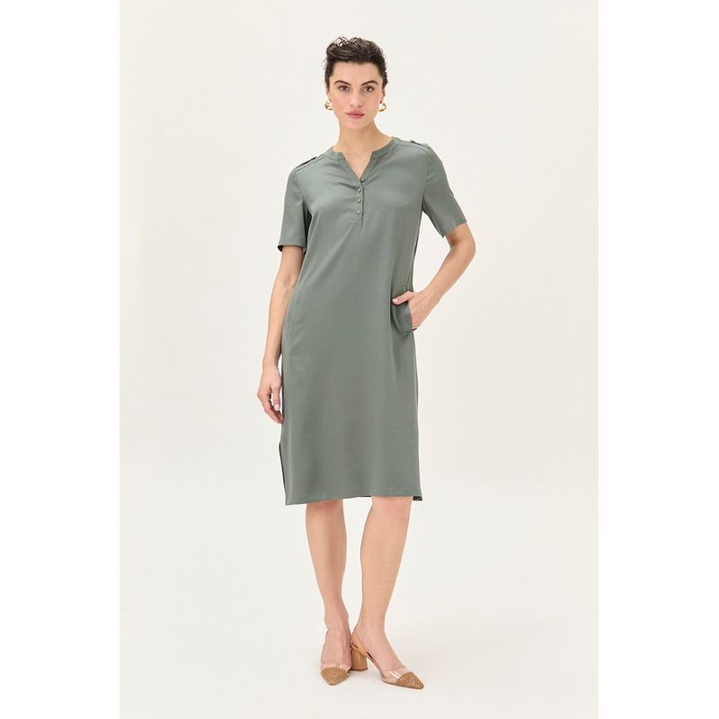 MA GRIFFE - Vestido Largo Verde Musgo Mujer Magriffe