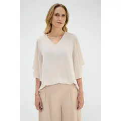 MA GRIFFE - Blusa Manga Larga Beige Mujer Magriffe