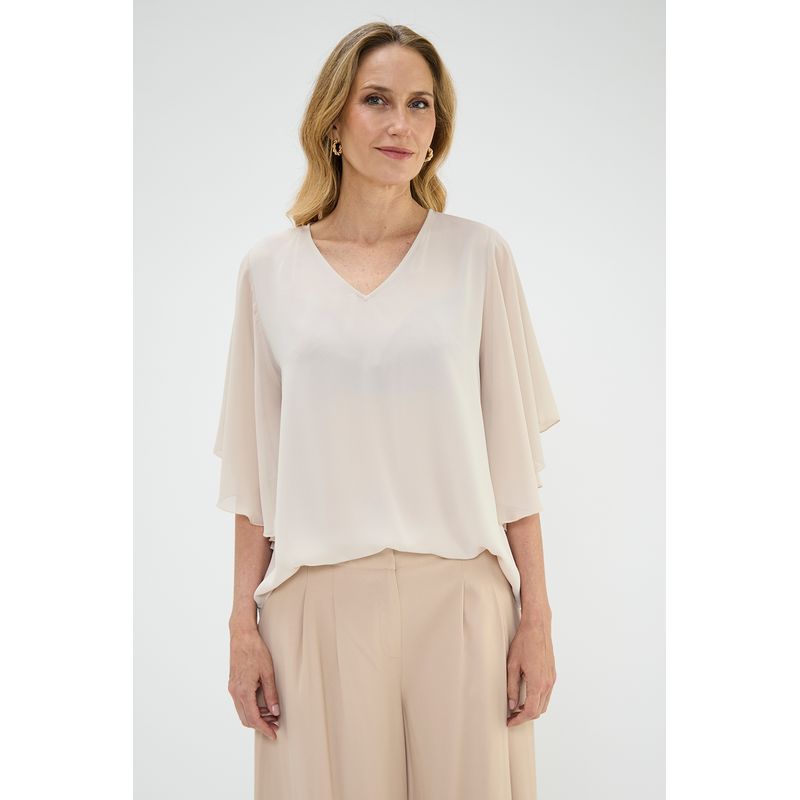 MA GRIFFE - Blusa Manga Larga Beige Mujer Magriffe