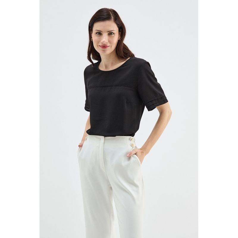 MA GRIFFE - Polera Manga Corta Negro Mujer Magriffe