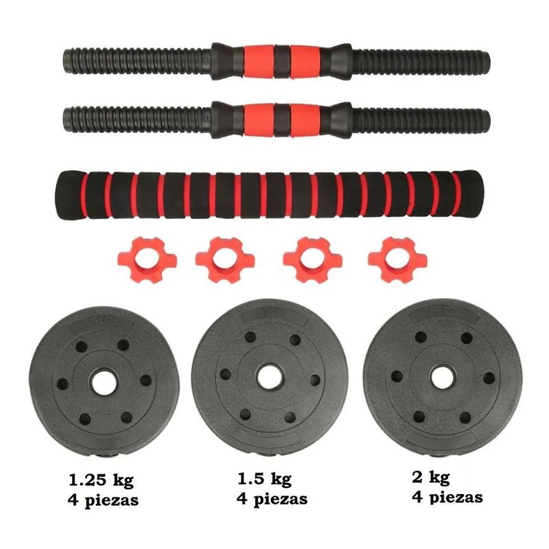 GENERICO - Pack PAR Mancuernas cementada PVC + Union + discos 20 Kg