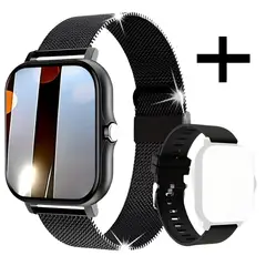 GENERICO - Smartwatch Reloj Inteligente Black 15 Funciones 2 Correas
