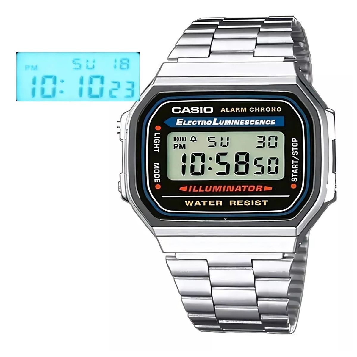 CASIO - Reloj A-168WA-1 Unisex Digital Acero