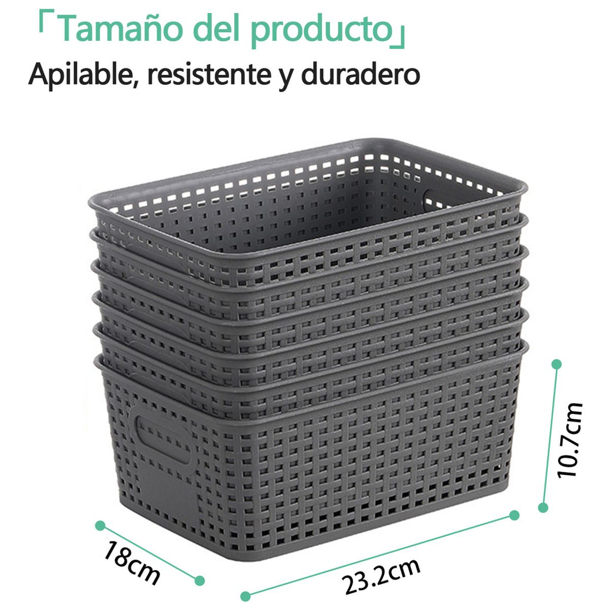 GENERICO - Juego De 6 Cestas De Almacenamiento De Plástico Diseño Tejid