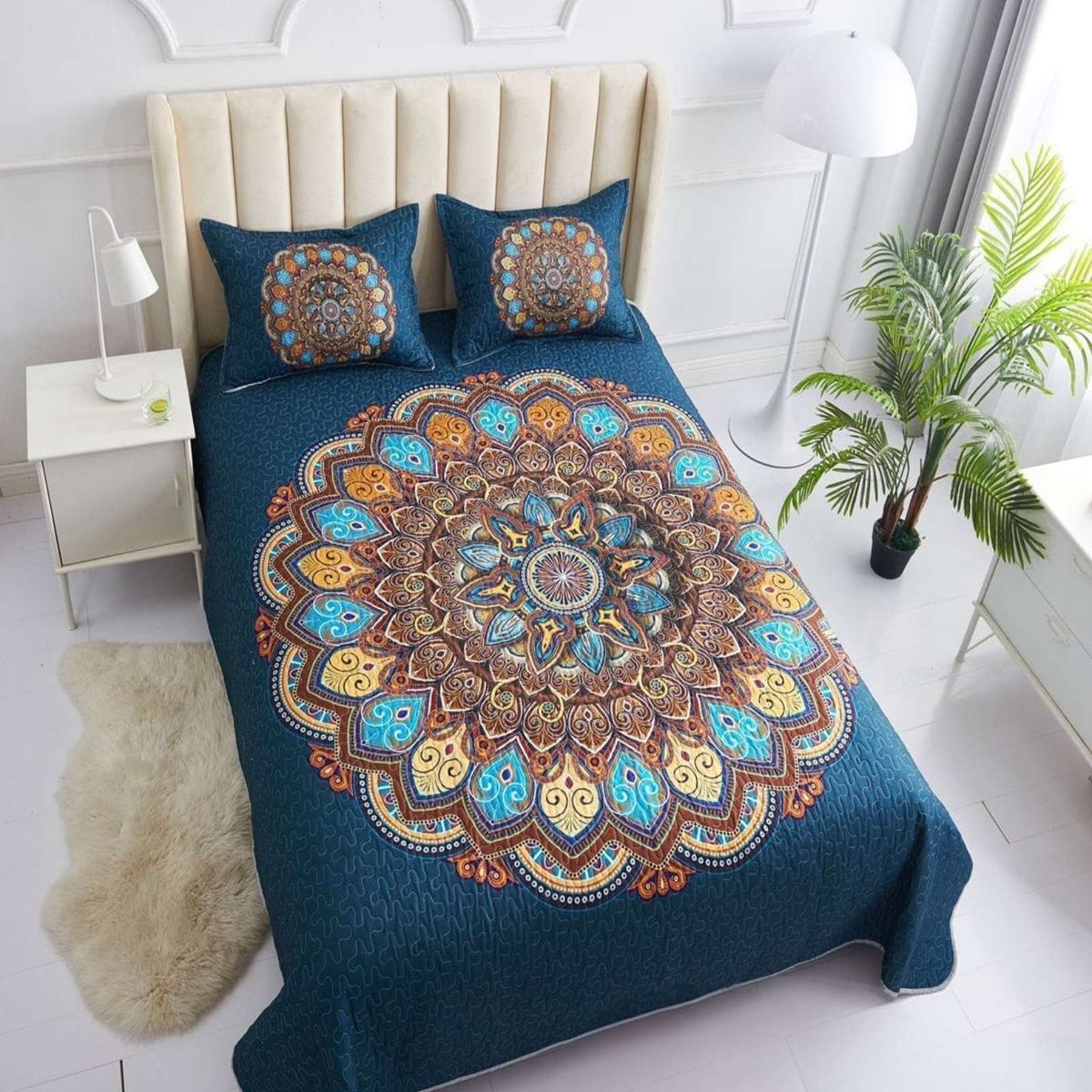 GENERICO - cubrecama 2 plazas mandala material quilt