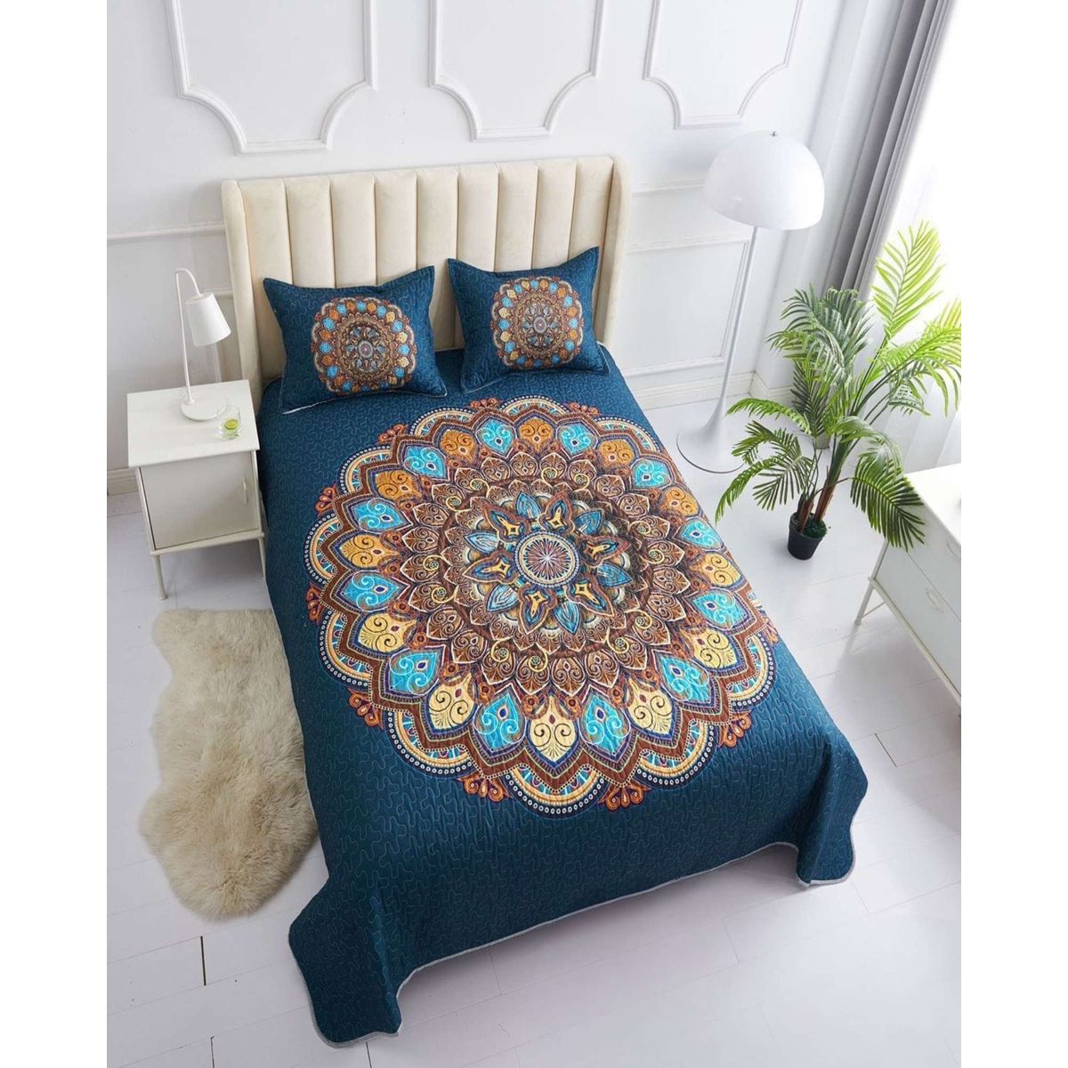 GENERICO - cubrecama 2 plazas mandala material quilt