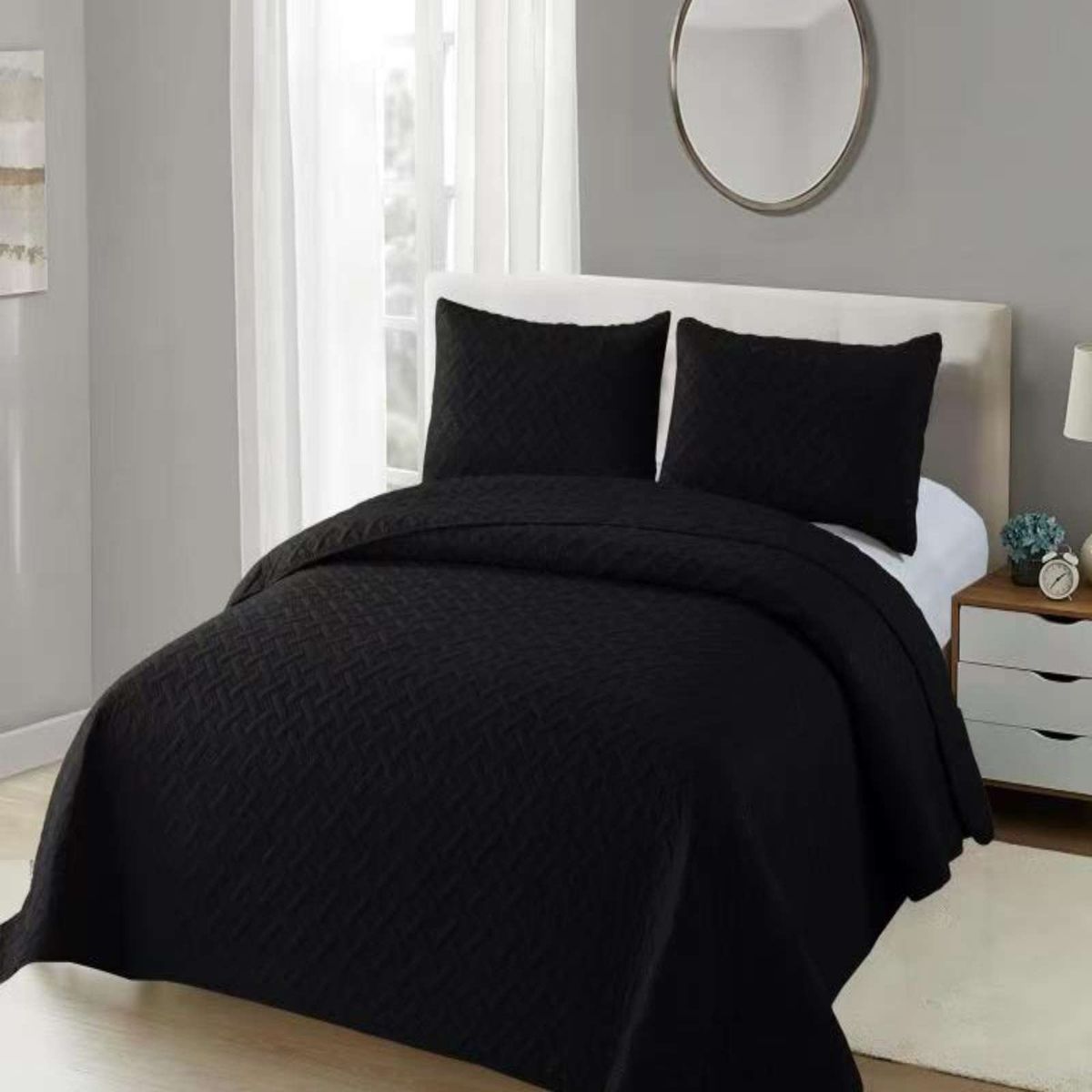 GENERICO - CUBRECAMA COLCHAS QUILT DE VERANO 2 PLAZAS NEGRO.