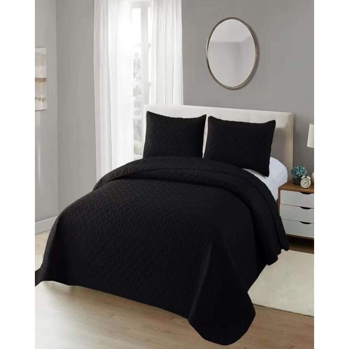 GENERICO - CUBRECAMA COLCHAS QUILT DE VERANO 2 PLAZAS NEGRO.