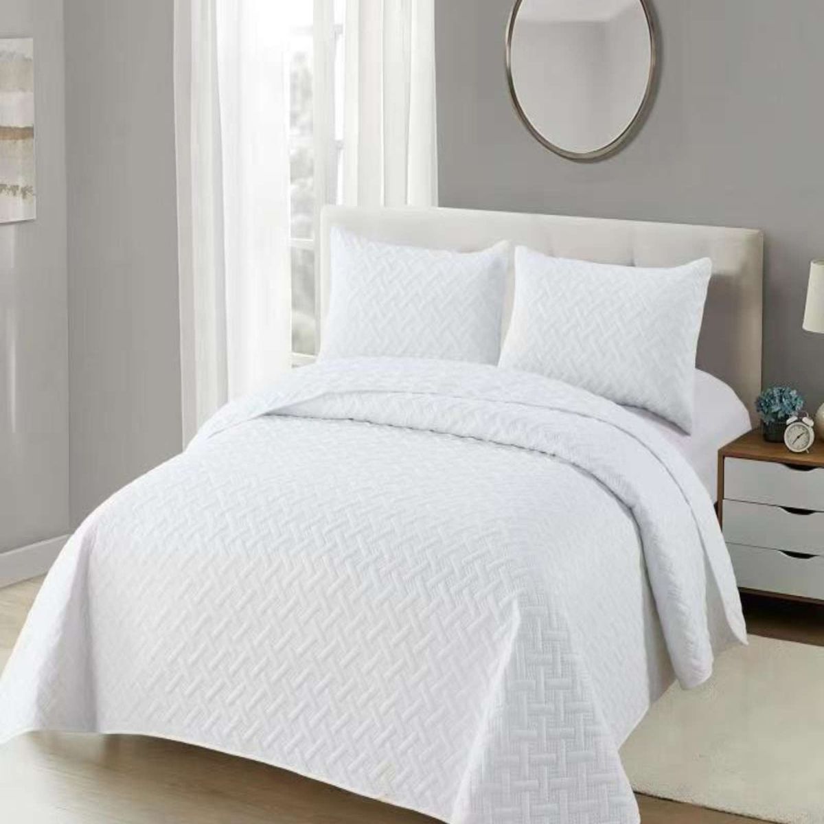 GENERICO - CUBRECAMA COLCHAS QUILT DE VERANO KING  BLANCO.