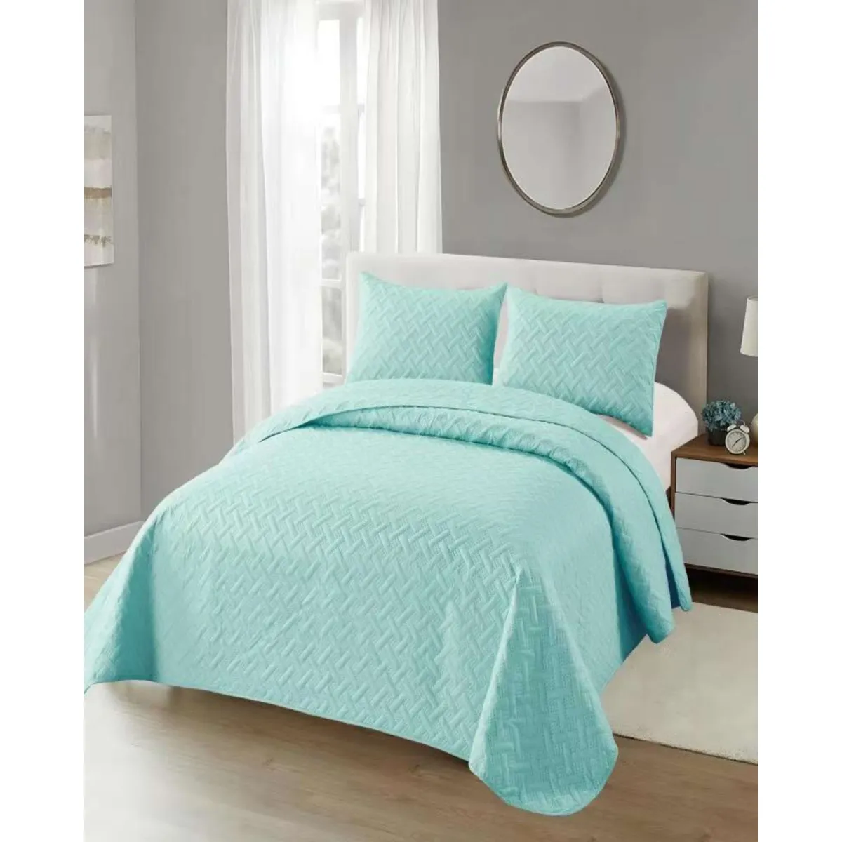 GENERICO - CUBRECAMA COLCHAS QUILT DE VERANO KING CELESTE