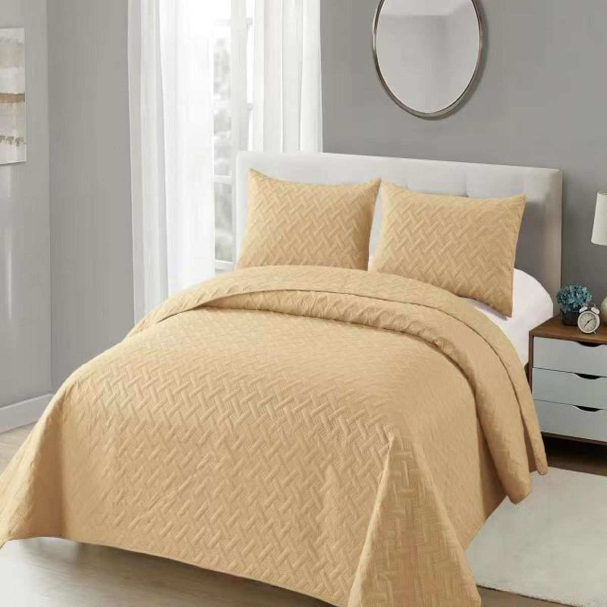 GENERICO - CUBRECAMA COLCHAS QUILT DE VERANO KING BEIGE.