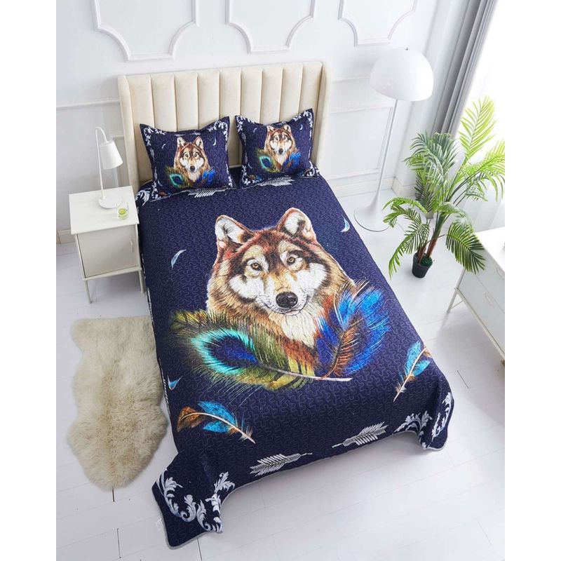 GENERICO - cubrecama 2 plazas de lobo material quilt