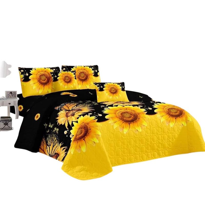 ANGELES DEL HOGAR - Cubrecama Quilt Verano 2 Plazas  Girasoles Amarillo Negro