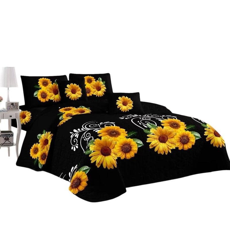 ANGELES DEL HOGAR - Cubrecama Quilt Verano 2 Plazas  Girasoles Negro  Mod 115
