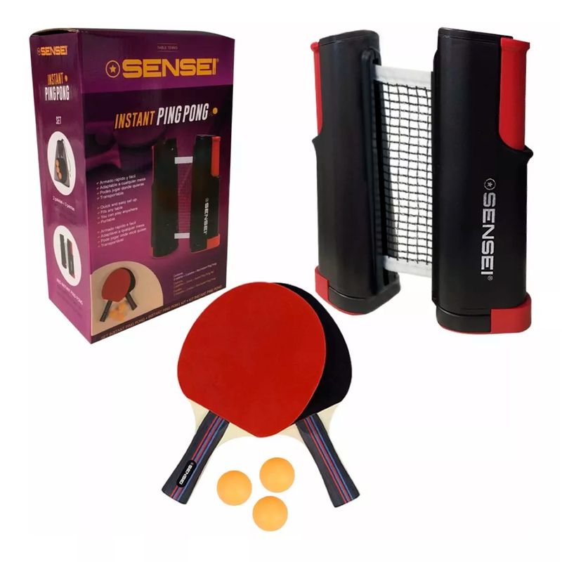 GENERICO - Set Ping Pong Par Paletas +Red Retráctil +3 Pelotas Sensei