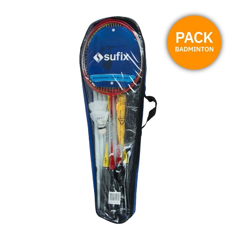 GENERICO - Pack Badminton 4+Raquetas +Plumillas +Red + Soportes + Bolso