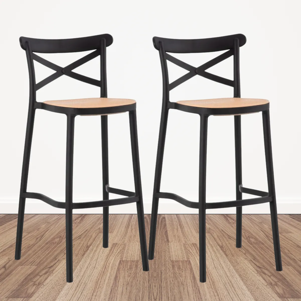 PANDALINO - Pack 2 Taburetes Bar Valentino Negro 75 cm - Estilo Vintage - Exterior