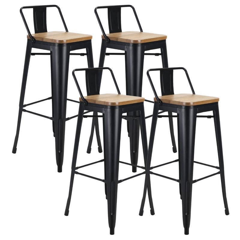 PANDALINO - Pack 4 Taburetes Tolix Negros (madera clara) 77 cm - Bar Cocina